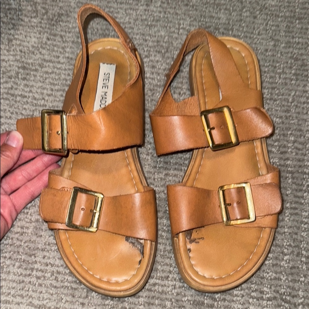 Steve Madden Tan Sandals with Wide Strap and Buckle
